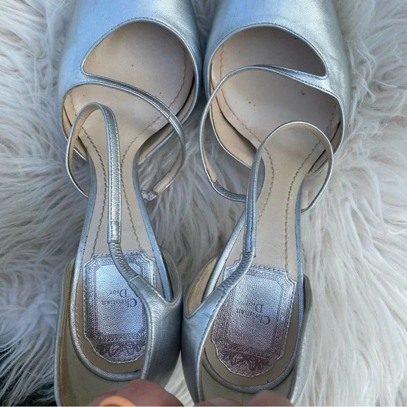 Christian Dior vintage metallic silver wedding strappy heels 39